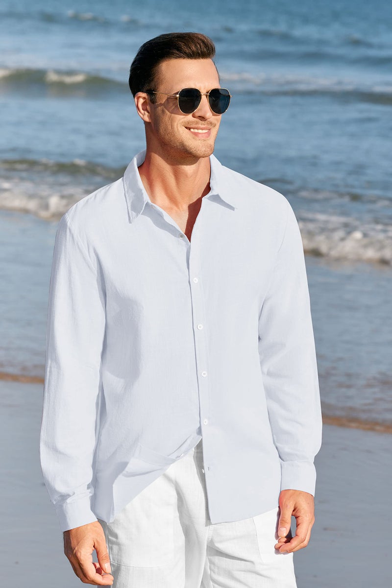 Runcati Mens Button Up Shirts Linen Beach Long Sleeve Casual Cotton Summer Lightweight Tops X-Large - Image 3